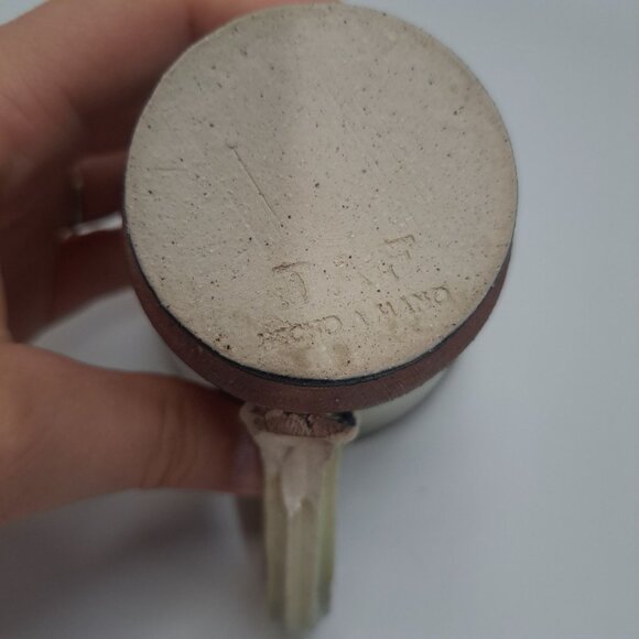 Studio Artisan Pottery Mug Green Brown Glaze Line Accent Coffee Cup Rustic - Picture 13 of 14